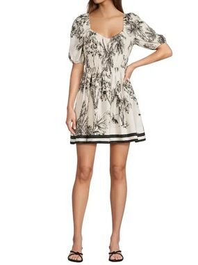 ANTONIO MELANI Botanical Bloom Dress Size 6 NWT Cotton Puff Sleeve Tropical Mini